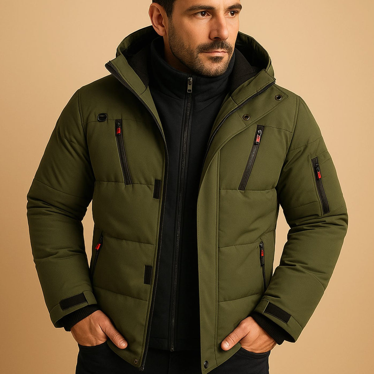 Niklas | Herren Dicke Gefütterte Winterjacke mit Reißverschluss und Kapuze