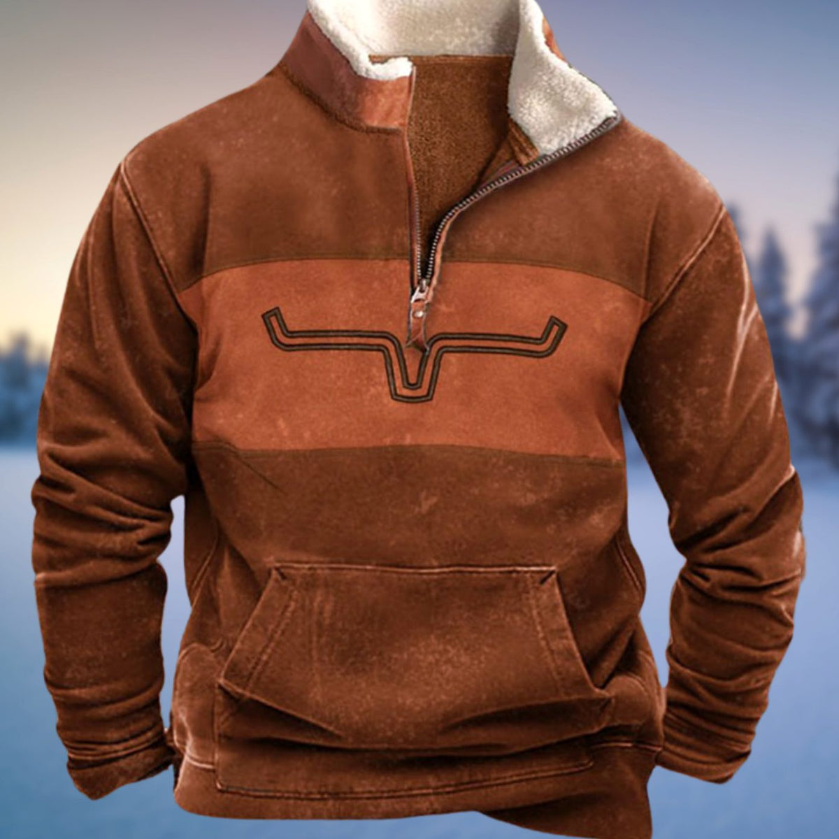 Stefan | Herren Fleece-Sweatshirt mit Halb-Reißverschluss Aztekenmuster Stehkragen
