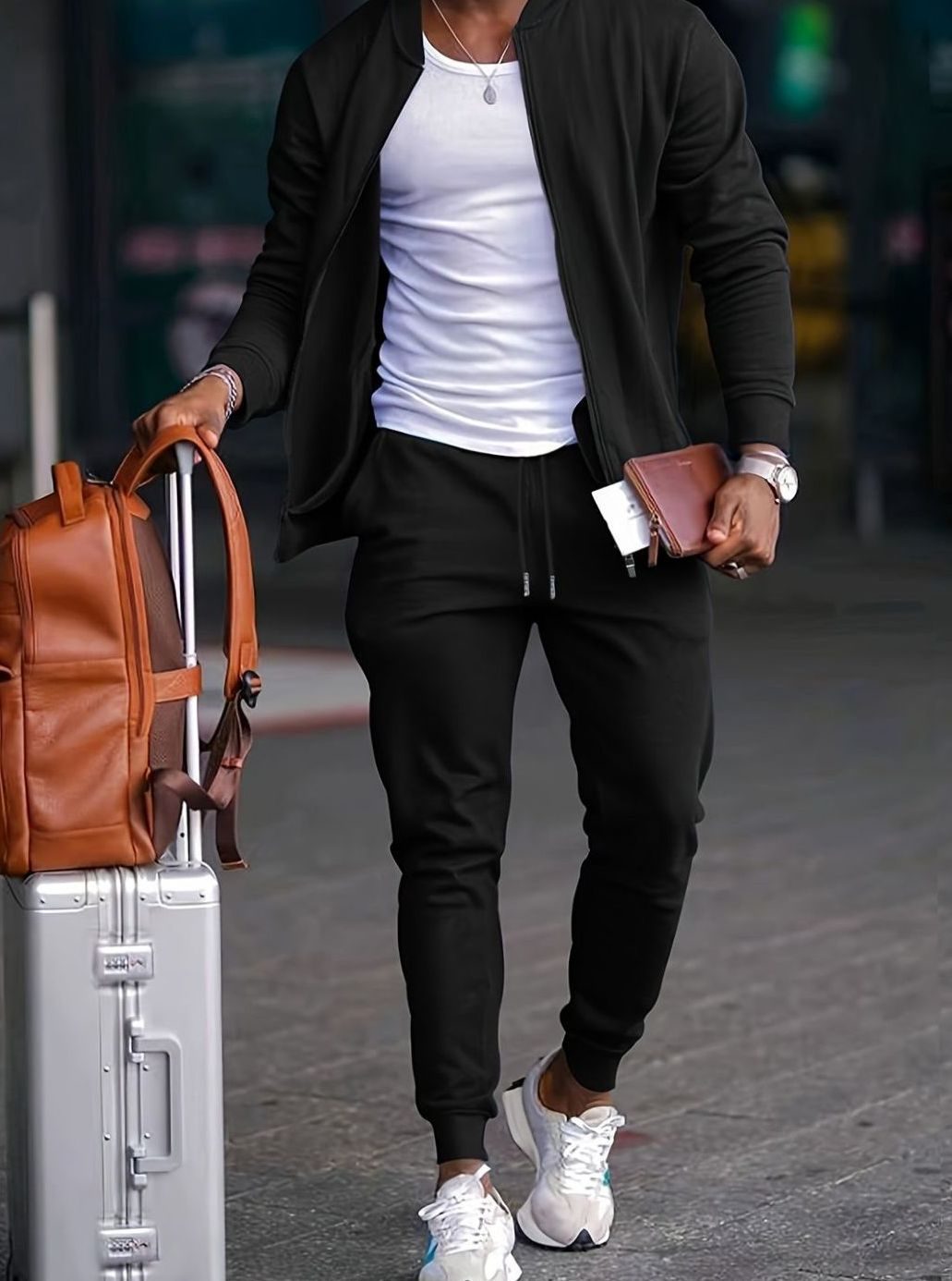 Dominik | Herren Freizeit-Jogger-Trainingsanzug-Set Slim-Fit Reißverschlussjacke