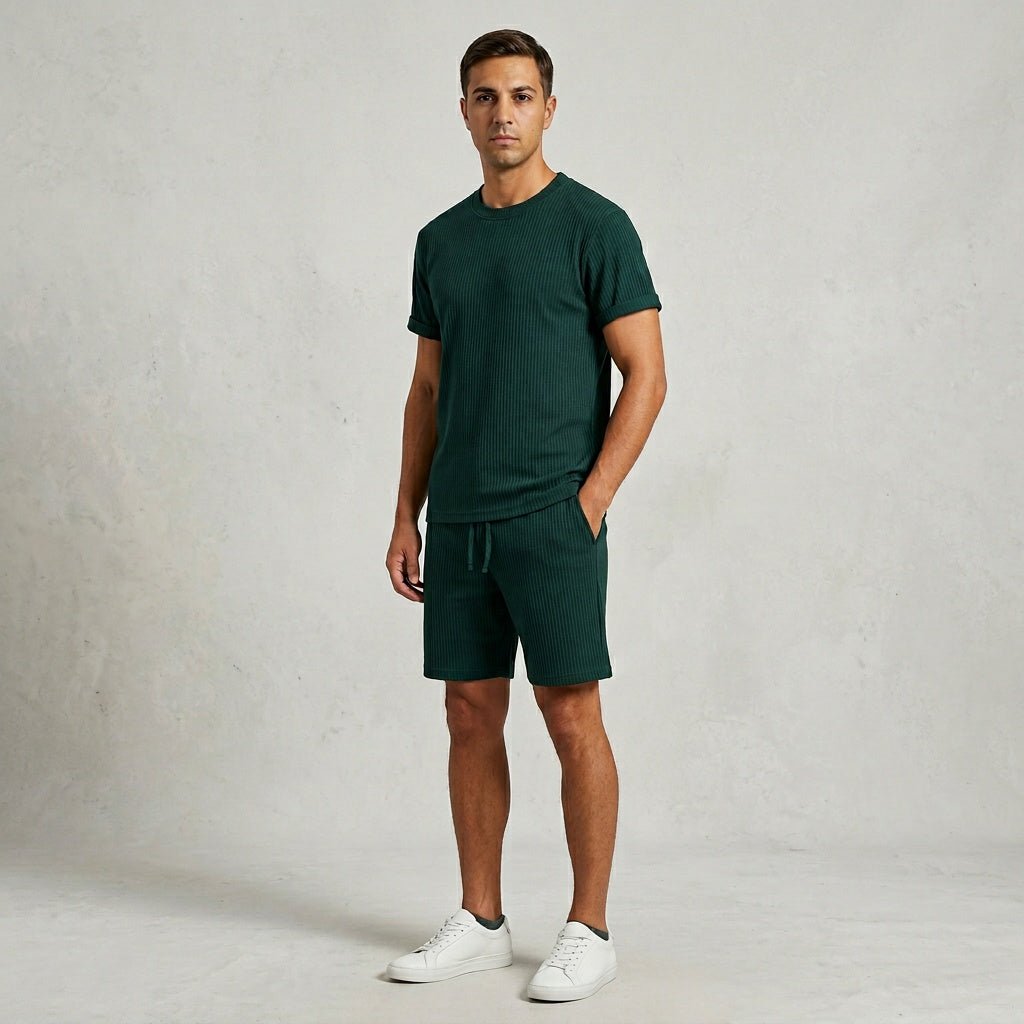 Herren Geripptes Set Mit Kurzarm Shirt Und Shorts