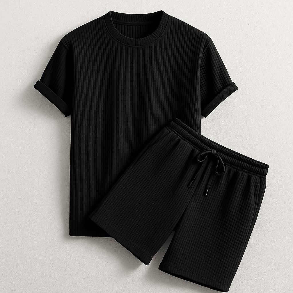 Herren Geripptes Set Mit Kurzarm Shirt Und Shorts