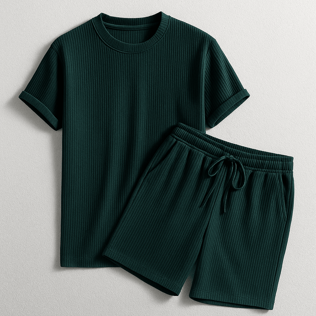 Herren Geripptes Set Mit Kurzarm Shirt Und Shorts