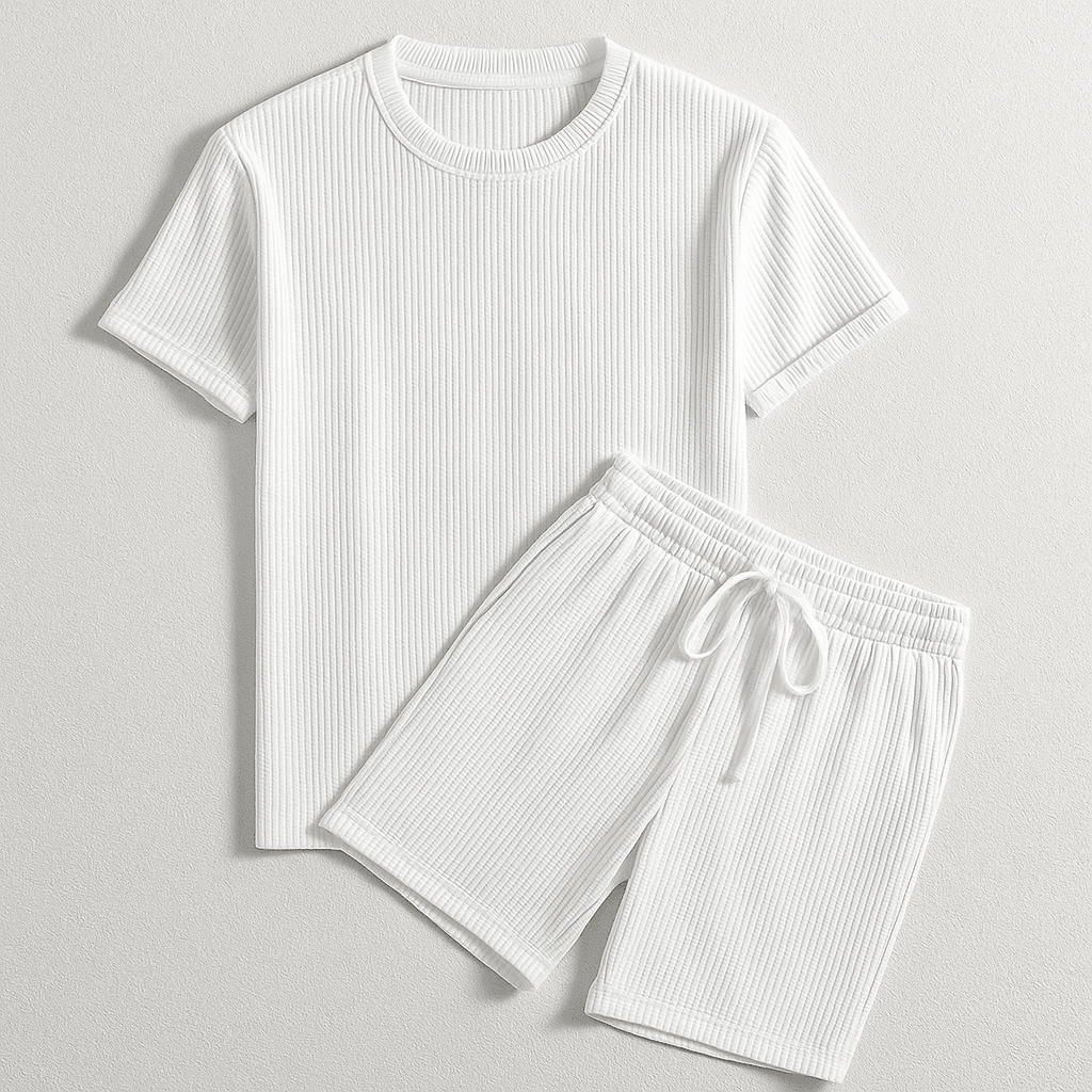 Herren Geripptes Set Mit Kurzarm Shirt Und Shorts