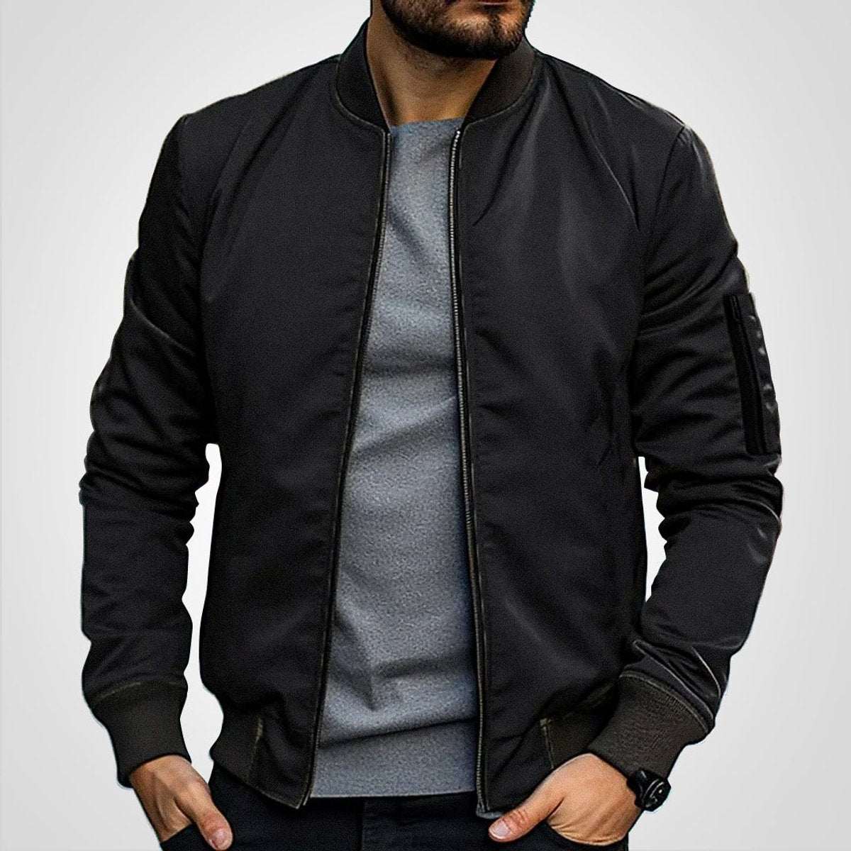 Florian | Herren Klassische Bomberjacke Gefütterte Übergangsjacke mit Reißverschluss
