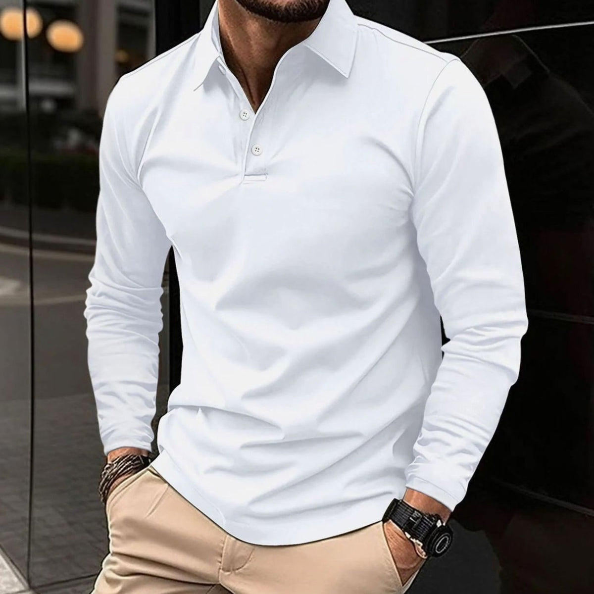 Niklas | Herren Klassisches Langarm-Poloshirt Slim-Fit Kentkragen