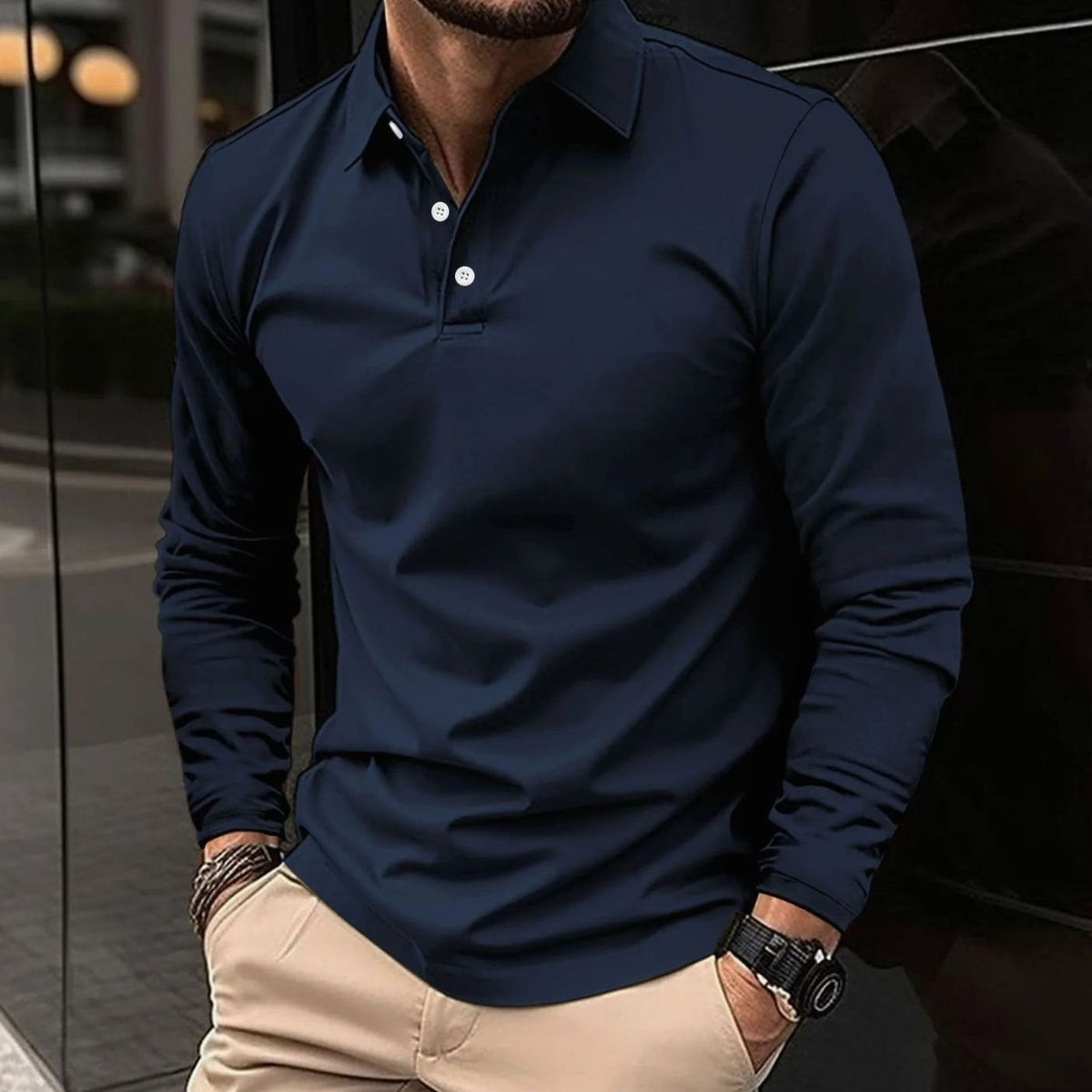 Niklas | Herren Klassisches Langarm-Poloshirt Slim-Fit Kentkragen