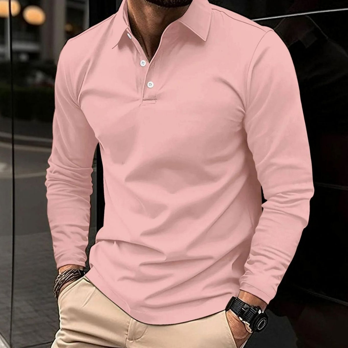 Niklas | Herren Klassisches Langarm-Poloshirt Slim-Fit Kentkragen