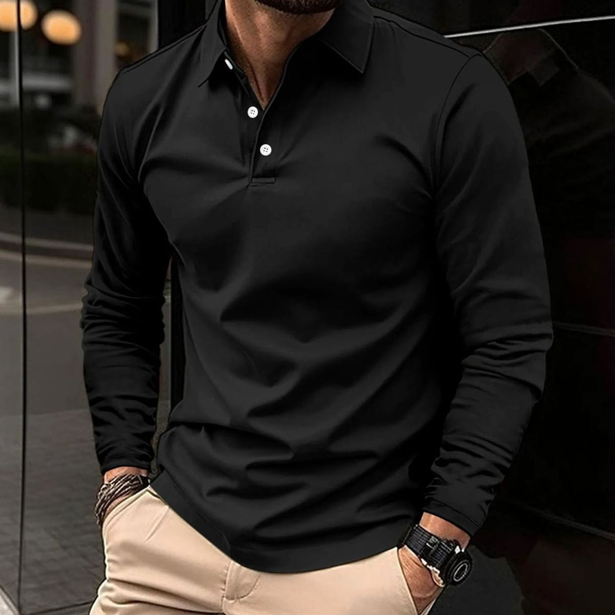 Niklas | Herren Klassisches Langarm-Poloshirt Slim-Fit Kentkragen