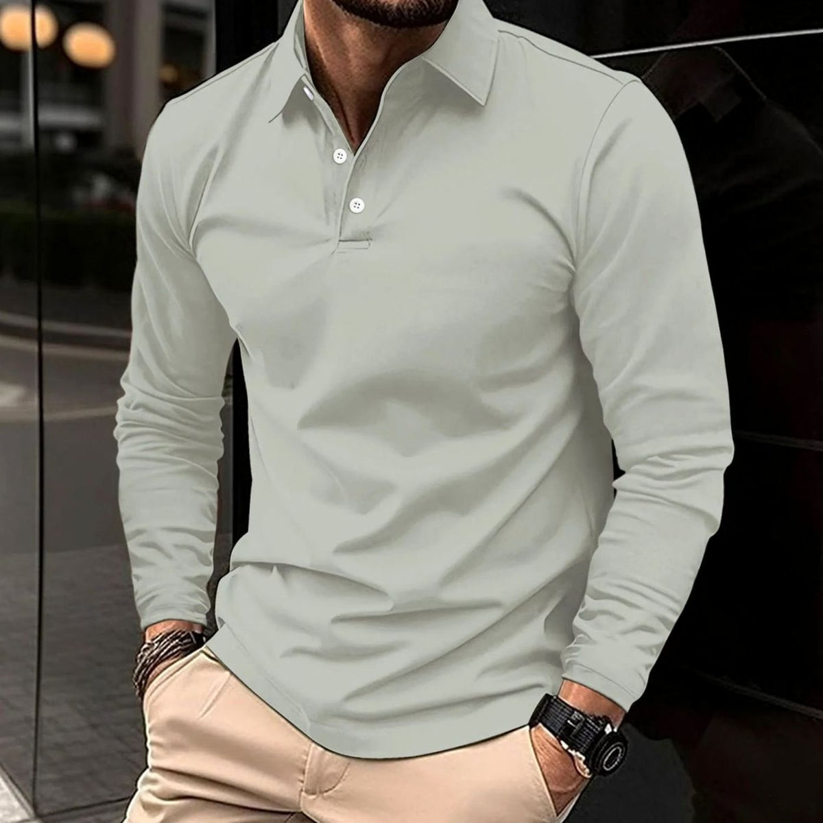 Niklas | Herren Klassisches Langarm-Poloshirt Slim-Fit Kentkragen