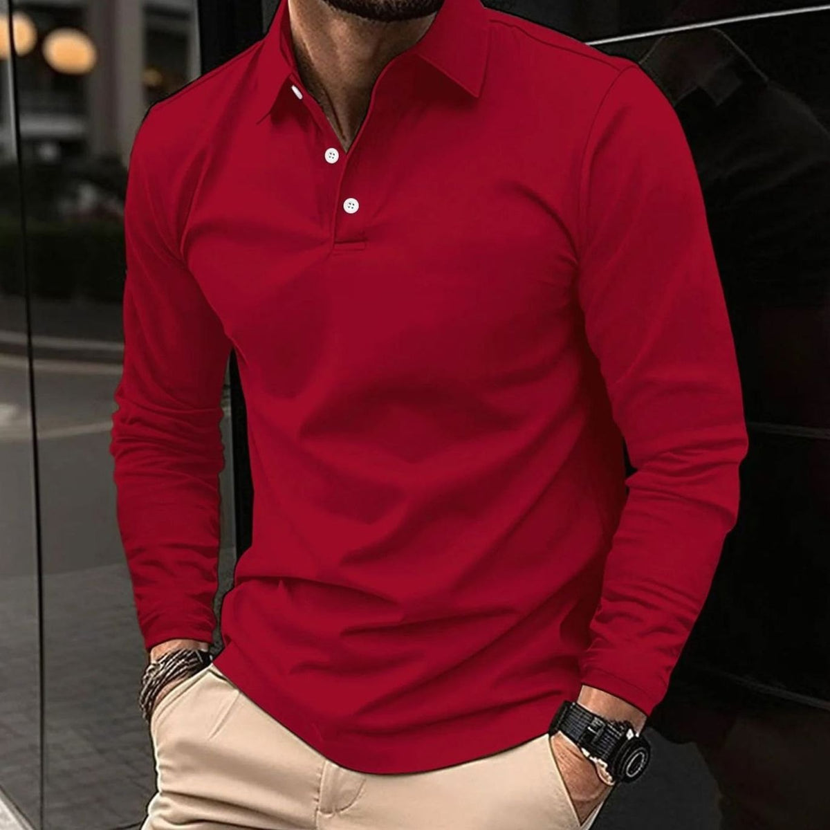 Niklas | Herren Klassisches Langarm-Poloshirt Slim-Fit Kentkragen