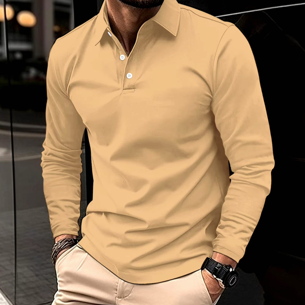 Niklas | Herren Klassisches Langarm-Poloshirt Slim-Fit Kentkragen