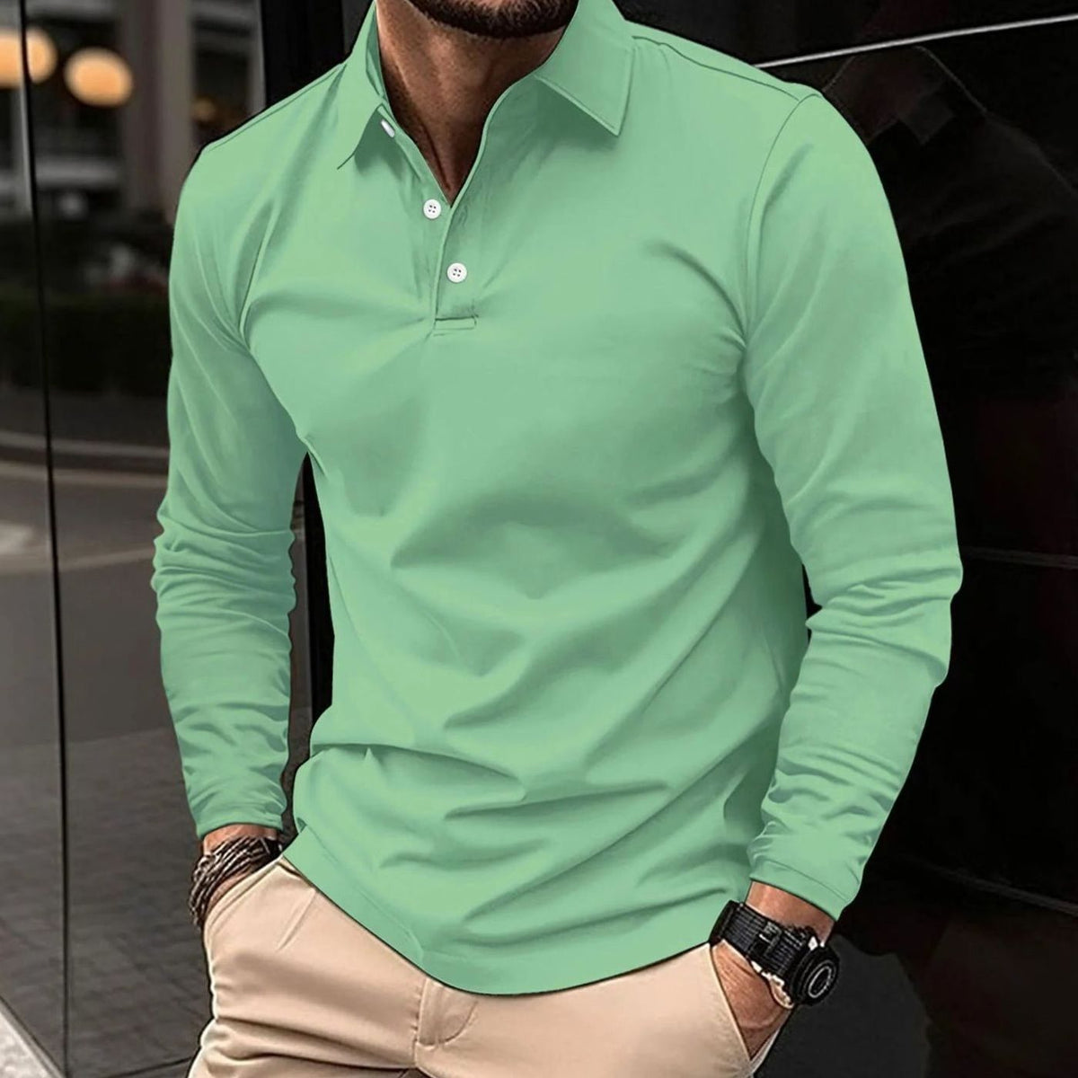 Niklas | Herren Klassisches Langarm-Poloshirt Slim-Fit Kentkragen