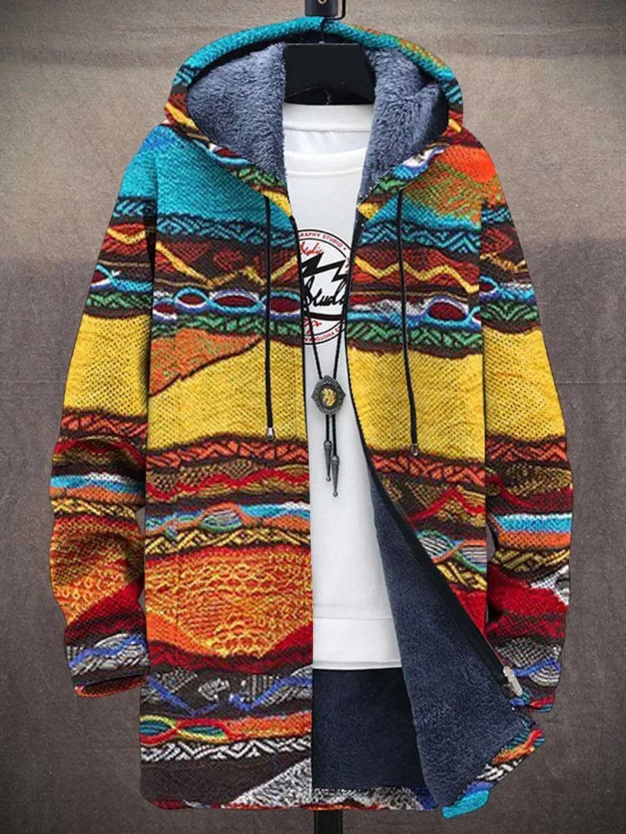 Simon | Herren Kunstdruck Fleece-Gefütterter Oversized Mens Cardigan mit Kapuze