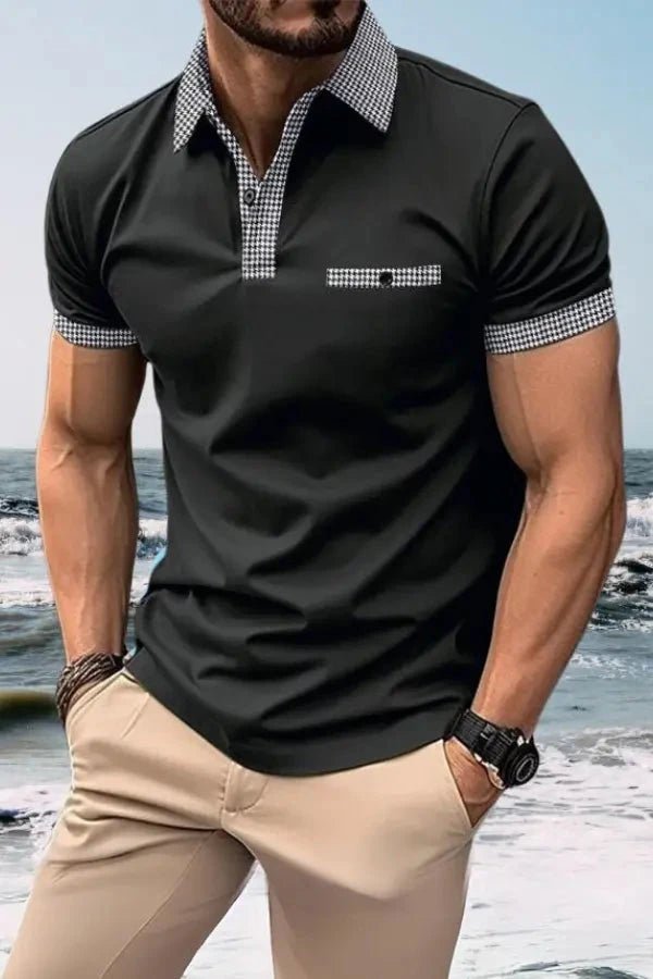 Herren-Kurzarm-Poloshirt mit gemustertem Besatz
