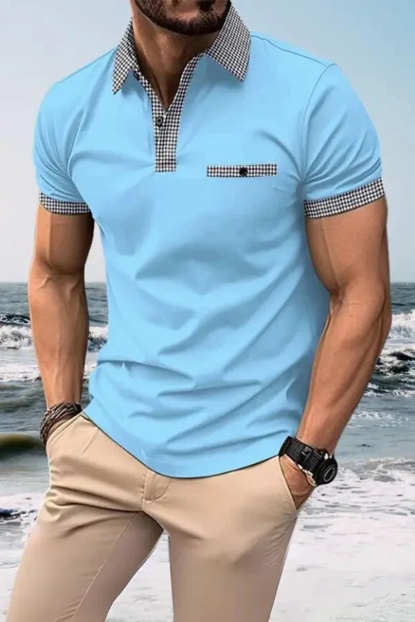 Herren-Kurzarm-Poloshirt mit gemustertem Besatz