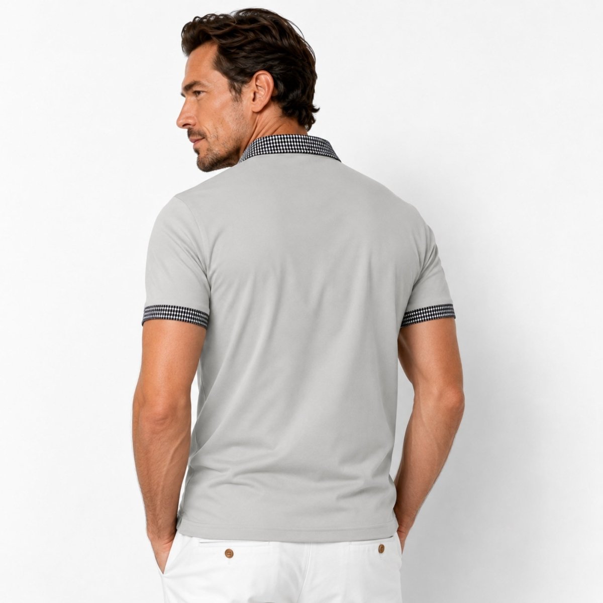 Herren-Kurzarm-Poloshirt mit gemustertem Besatz