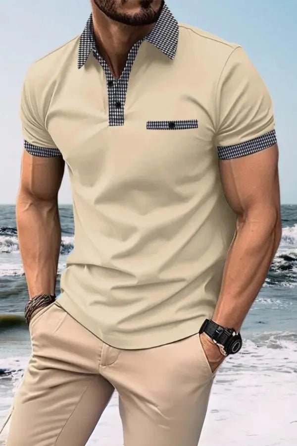 Herren-Kurzarm-Poloshirt mit gemustertem Besatz