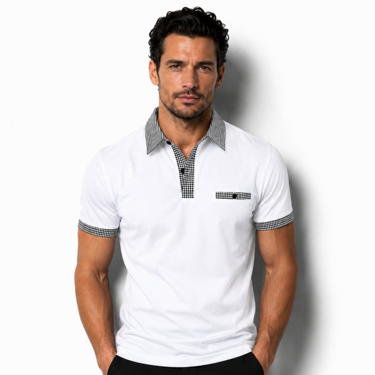 Herren-Kurzarm-Poloshirt mit gemustertem Besatz