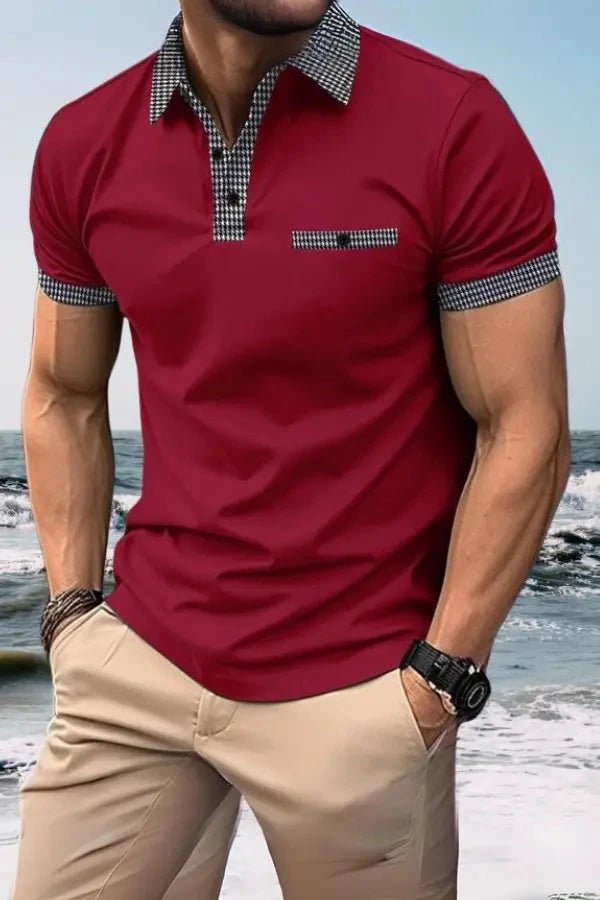 Herren-Kurzarm-Poloshirt mit gemustertem Besatz