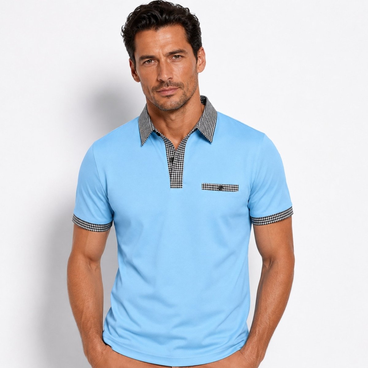 Herren-Kurzarm-Poloshirt mit gemustertem Besatz
