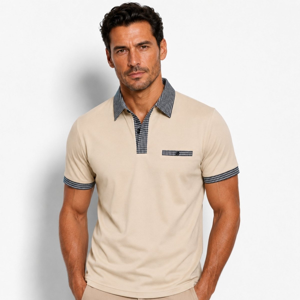 Herren-Kurzarm-Poloshirt mit gemustertem Besatz