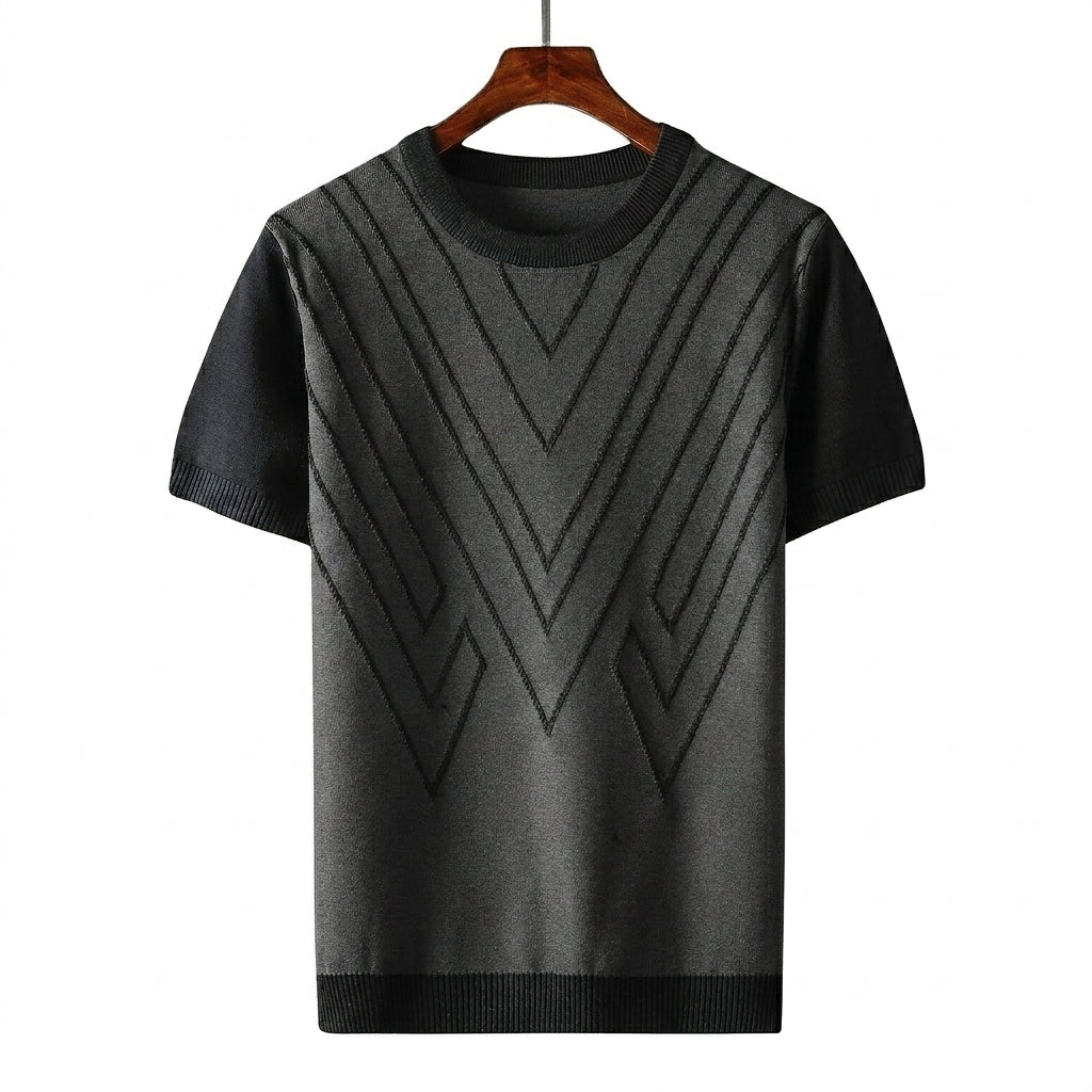 Herren Kurzarm Strickoberteil mit geometrischem V Muster