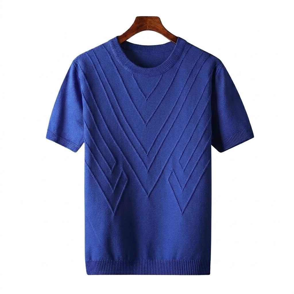 Herren Kurzarm Strickoberteil mit geometrischem V Muster