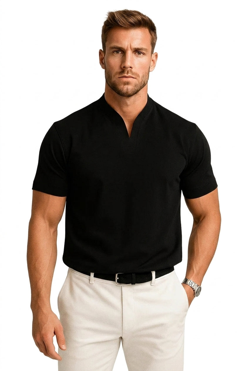 Herren-Kurzarmshirt mit Split-Kragen und Rippbündchen