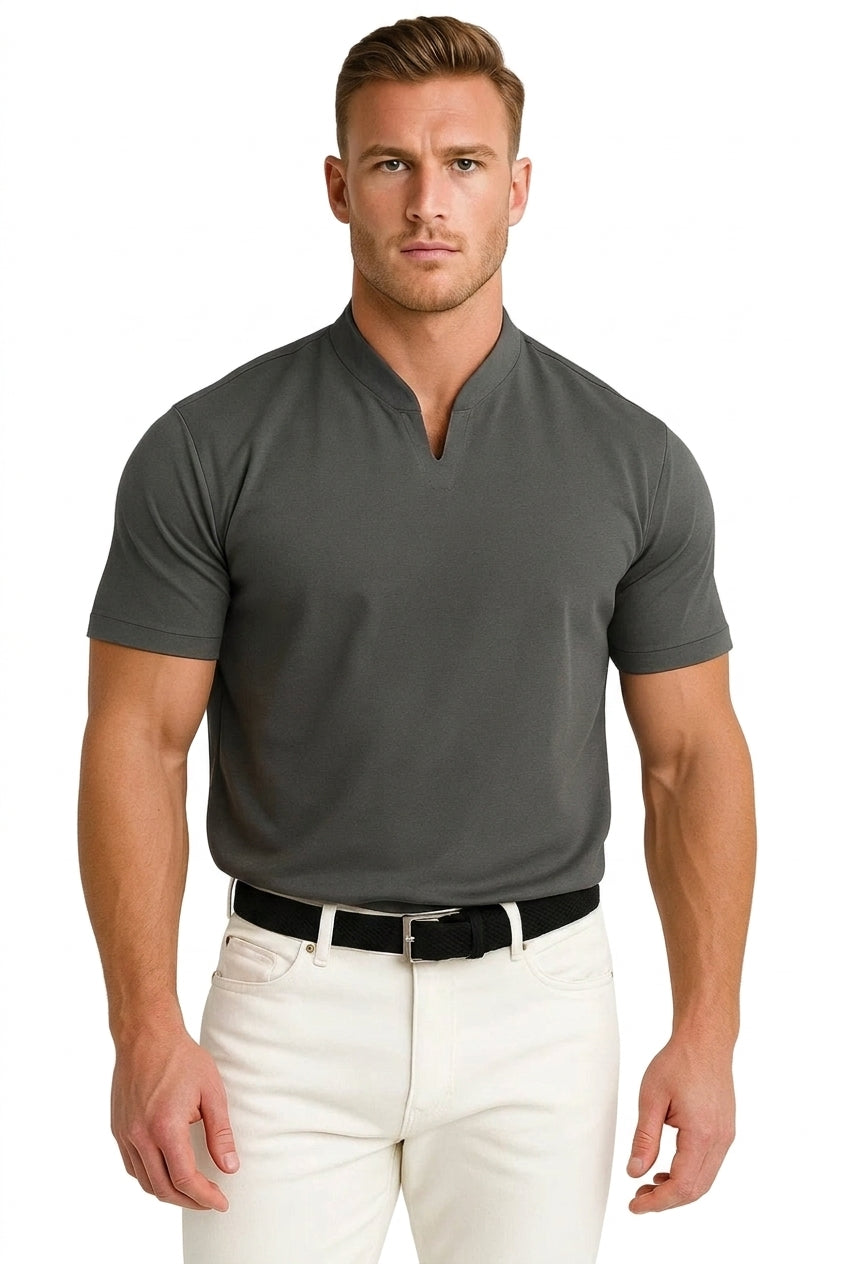 Herren-Kurzarmshirt mit Split-Kragen und Rippbündchen