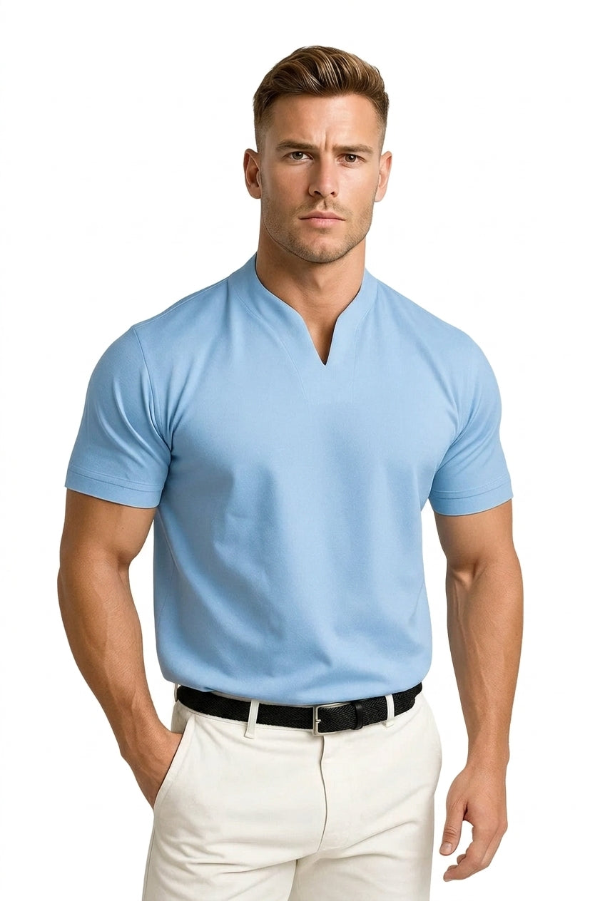 Herren-Kurzarmshirt mit Split-Kragen und Rippbündchen