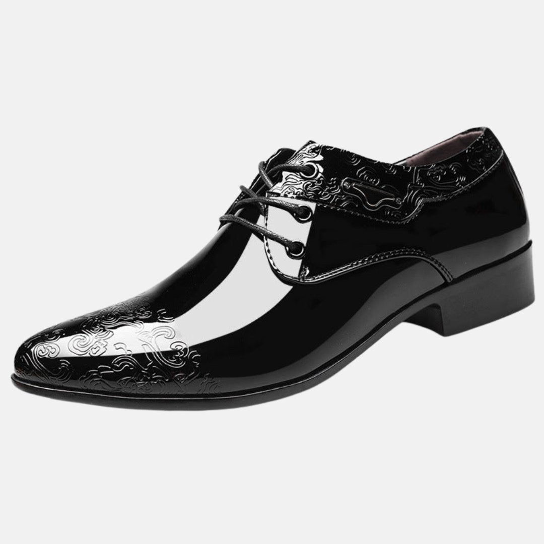 Niklas | Herren Lacklederlook Derby-Schnürschuhe mit geprägtem Wirbelmuster