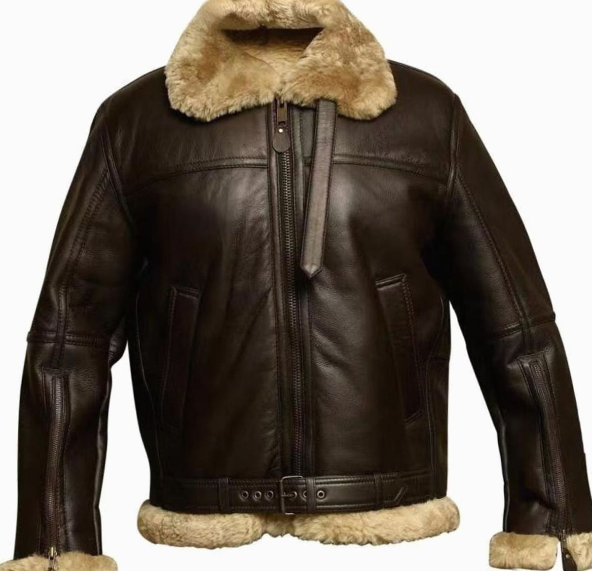 Niklas | Herren Lammfell-Fliegerjacke mit Reißverschluss klassischer Aviator-Schnitt