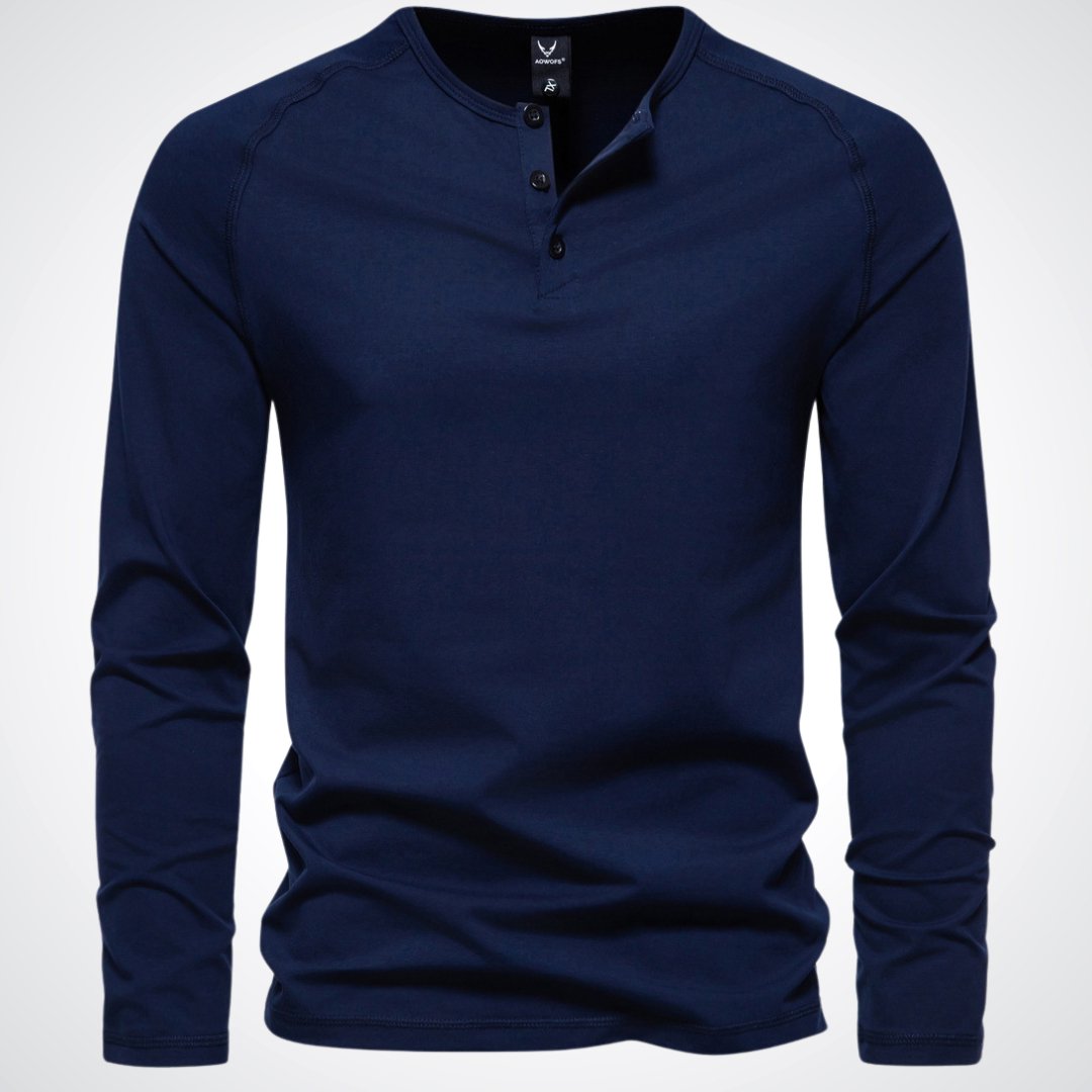 Herren-Langarm-Henley-Shirt mit Knopfleiste und Rippbündchen