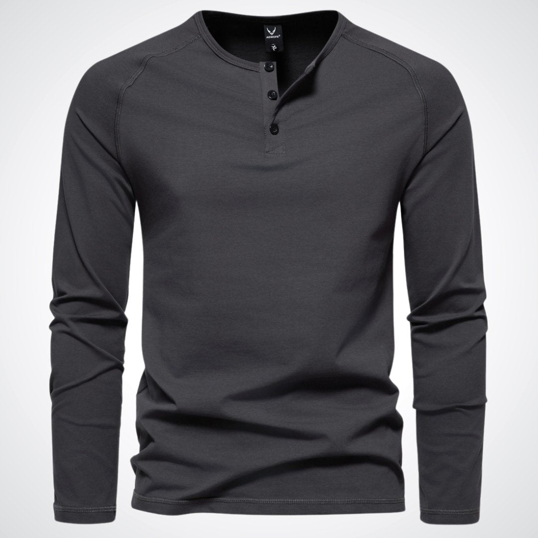 Herren-Langarm-Henley-Shirt mit Knopfleiste und Rippbündchen