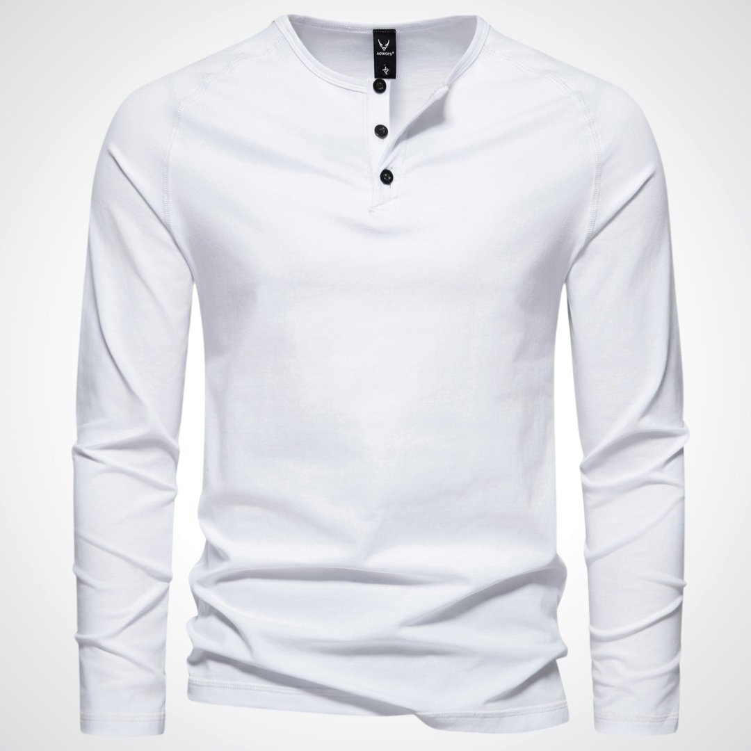 Herren-Langarm-Henley-Shirt mit Knopfleiste und Rippbündchen