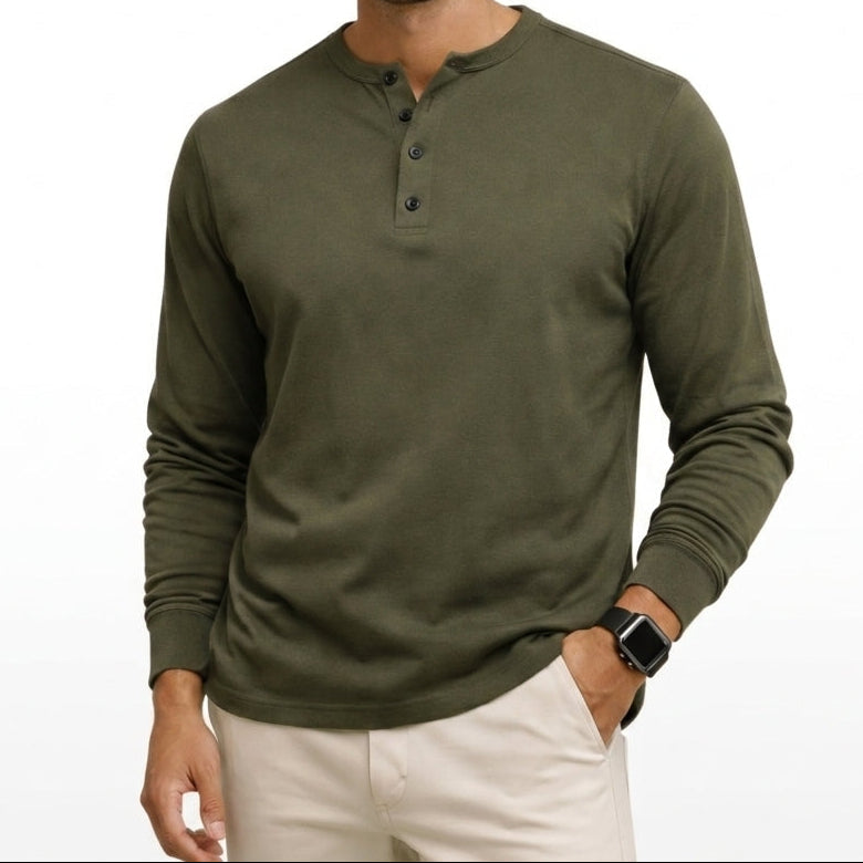 Herren-Langarm-Henley-Shirt mit Knopfleiste und Rippbündchen