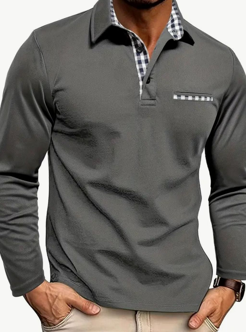 Fabian | Herren Langarm Polo-Shirt Klassischer Karo-Kragen Slim-Fit