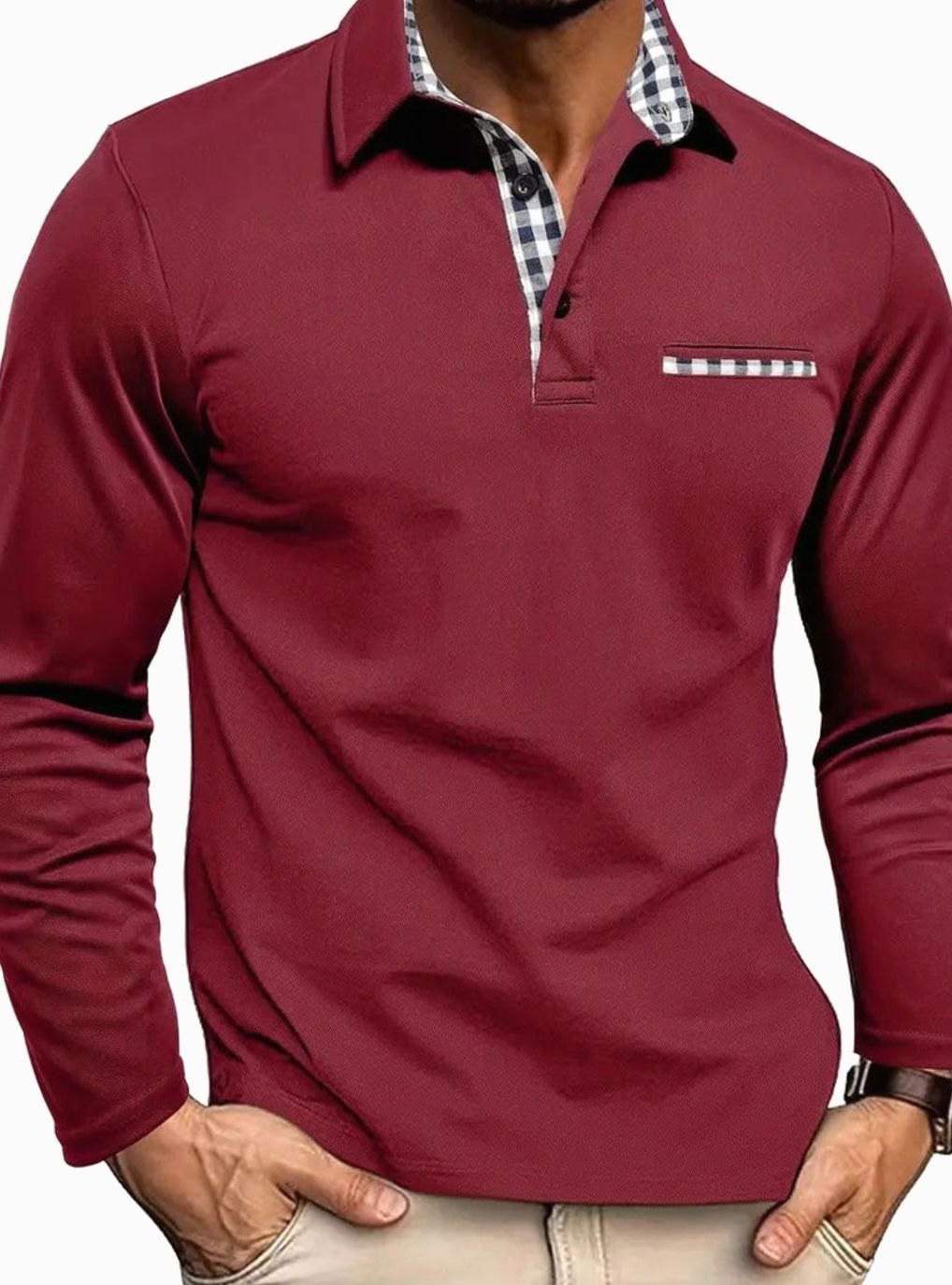 Fabian | Herren Langarm Polo-Shirt Klassischer Karo-Kragen Slim-Fit