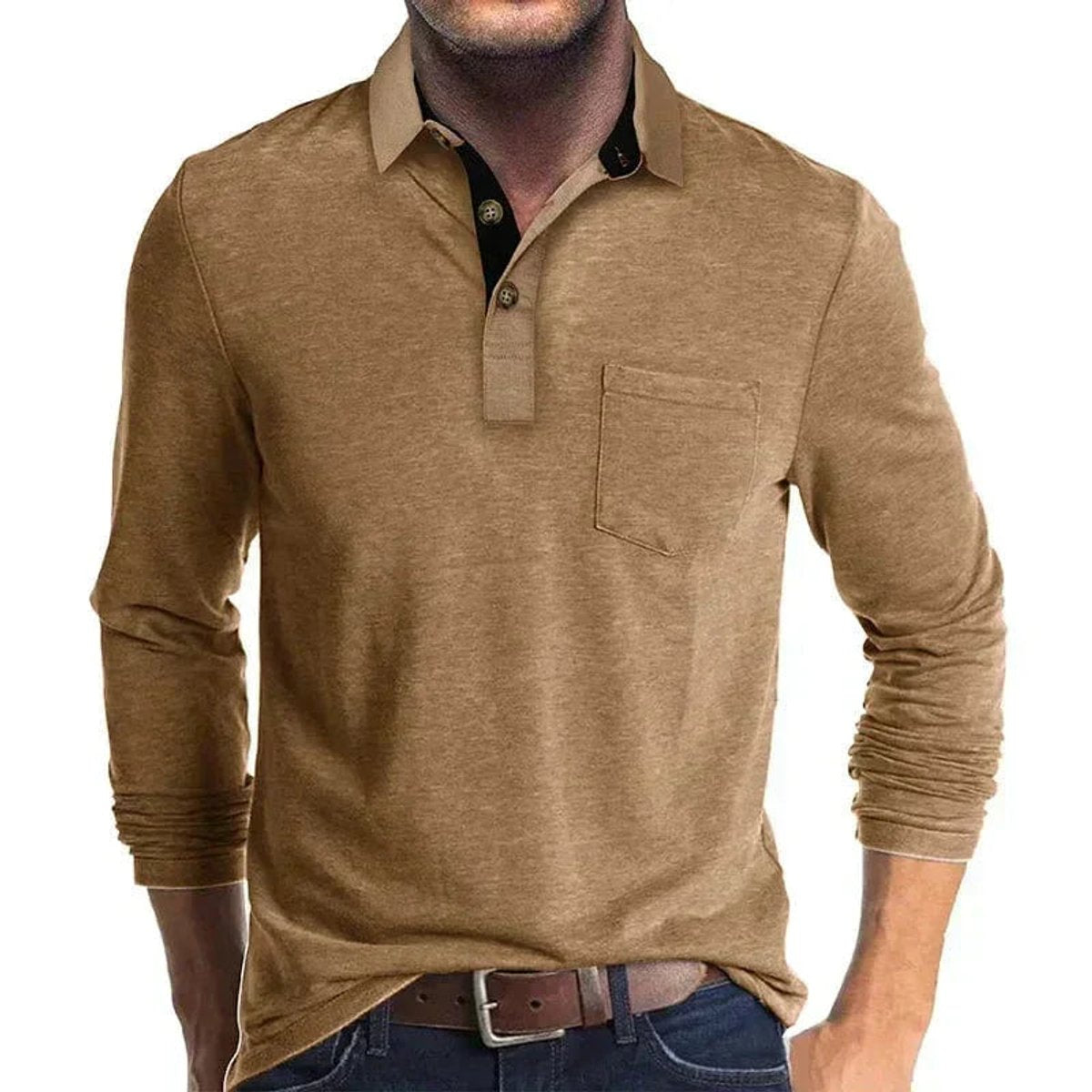 Sebastian | Herren Langarm-Poloshirt mit Brusttasche und Knopfleiste