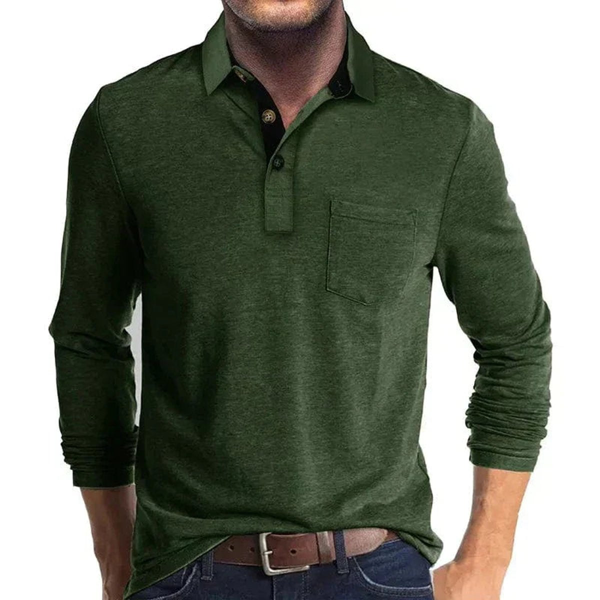 Sebastian | Herren Langarm-Poloshirt mit Brusttasche und Knopfleiste