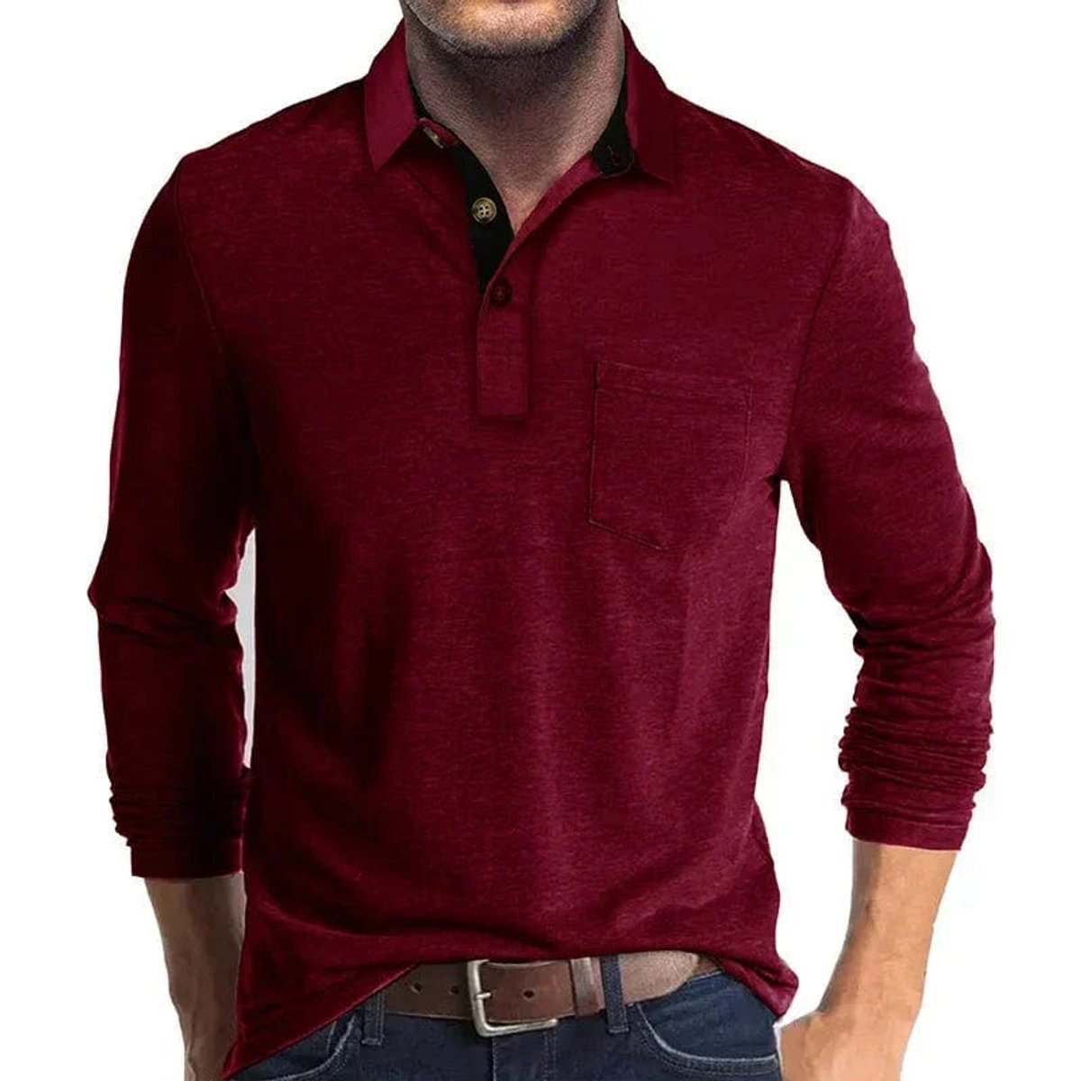 Sebastian | Herren Langarm-Poloshirt mit Brusttasche und Knopfleiste