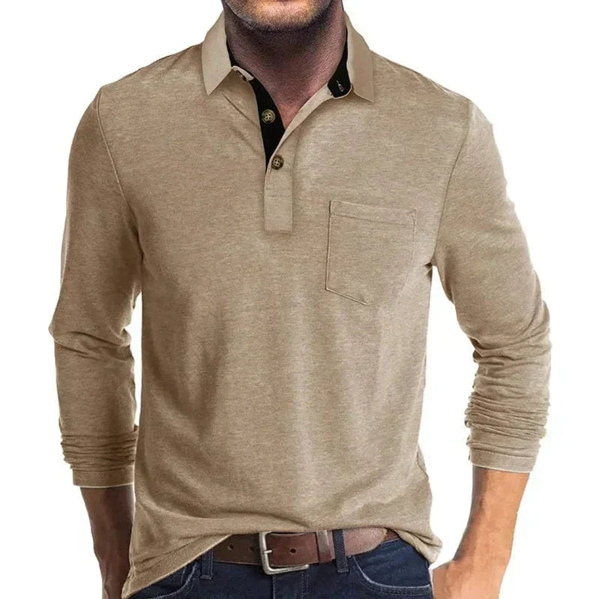 Sebastian | Herren Langarm-Poloshirt mit Brusttasche und Knopfleiste