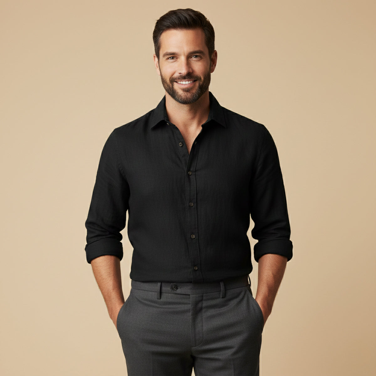 Herren Langarmhemd mit Knopfleiste