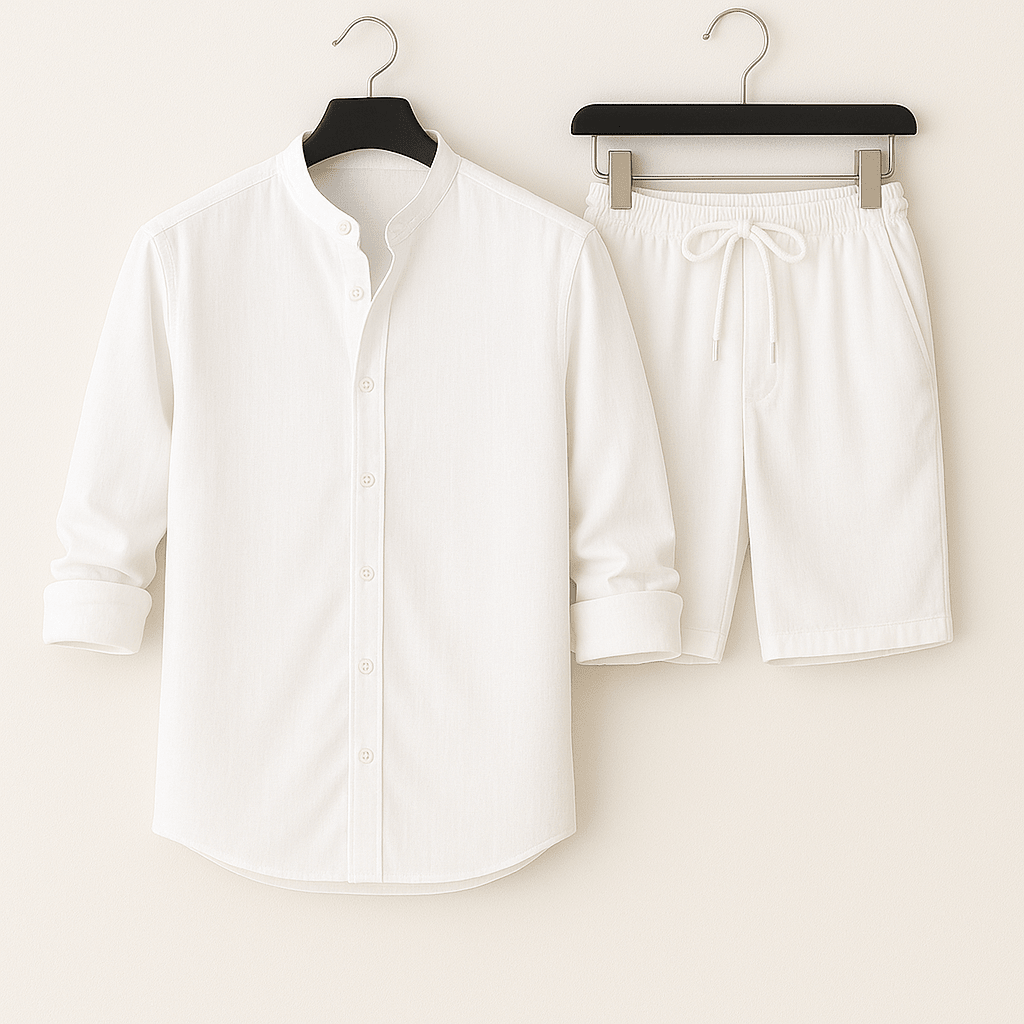 Herren Leinenlook Set Hemd Shorts
