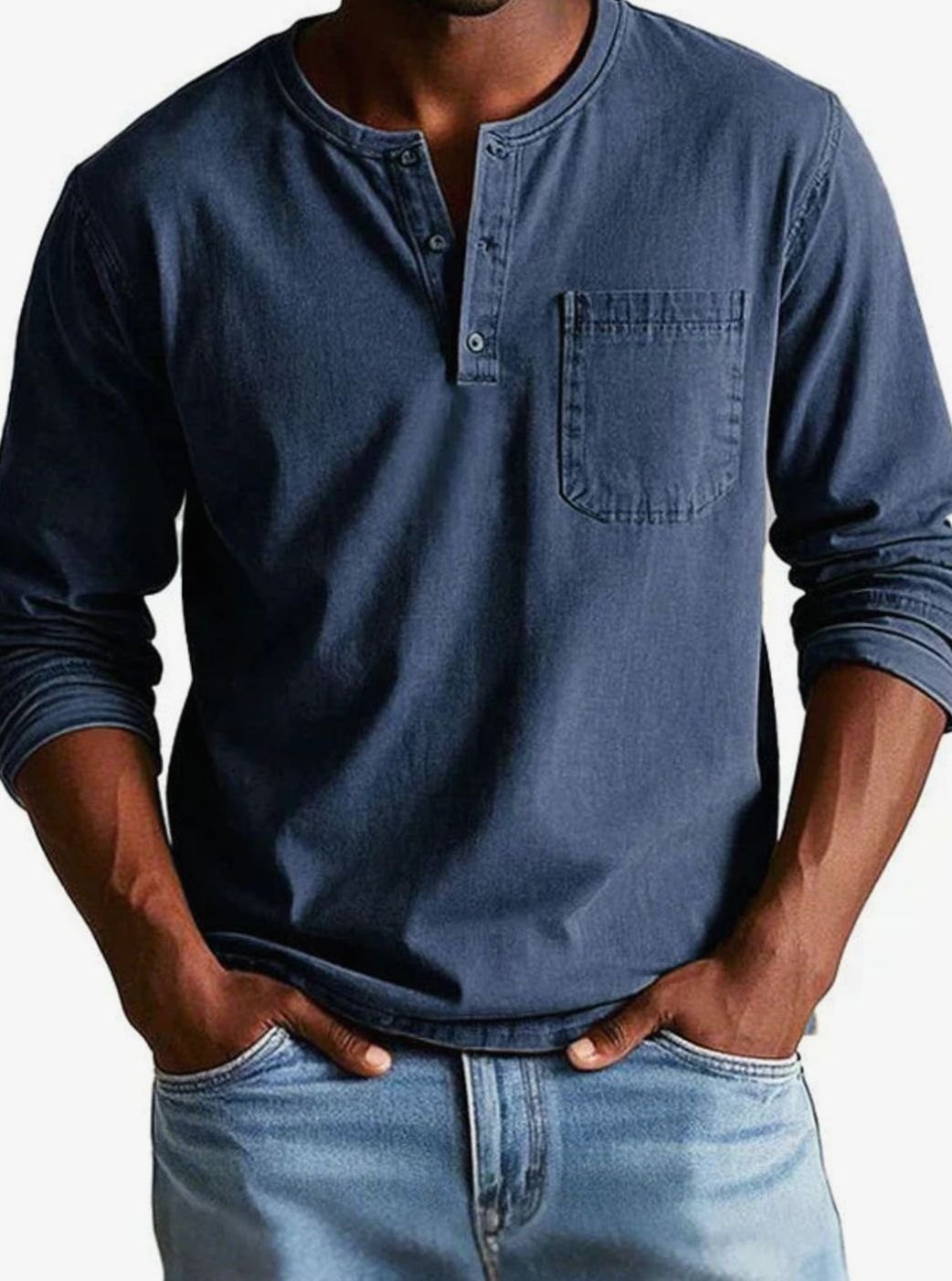 Felix | Herren Lässiges Langarm-Henleyshirt Lockere Passform Brusttasche