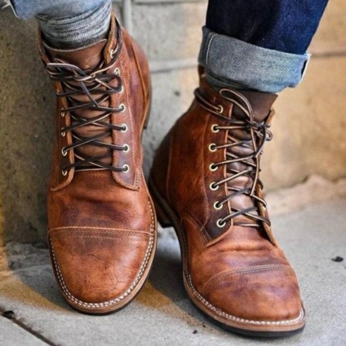 Julian | Herren Mens Boots Klassische Schnürstiefel aus robustem PU-Leder