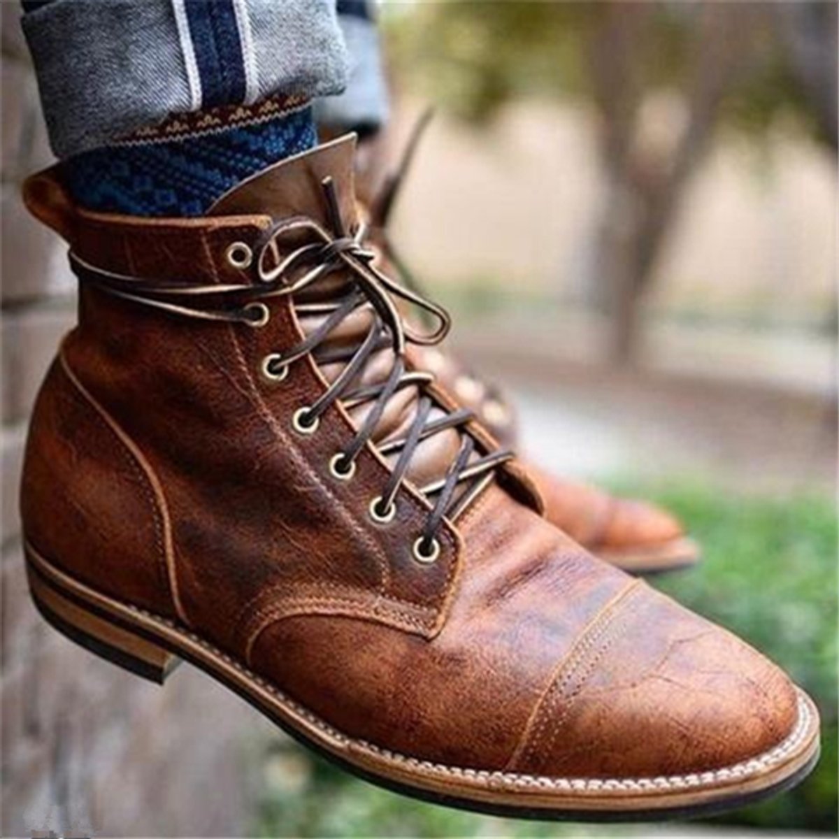Julian | Herren Mens Boots Klassische Schnürstiefel aus robustem PU-Leder