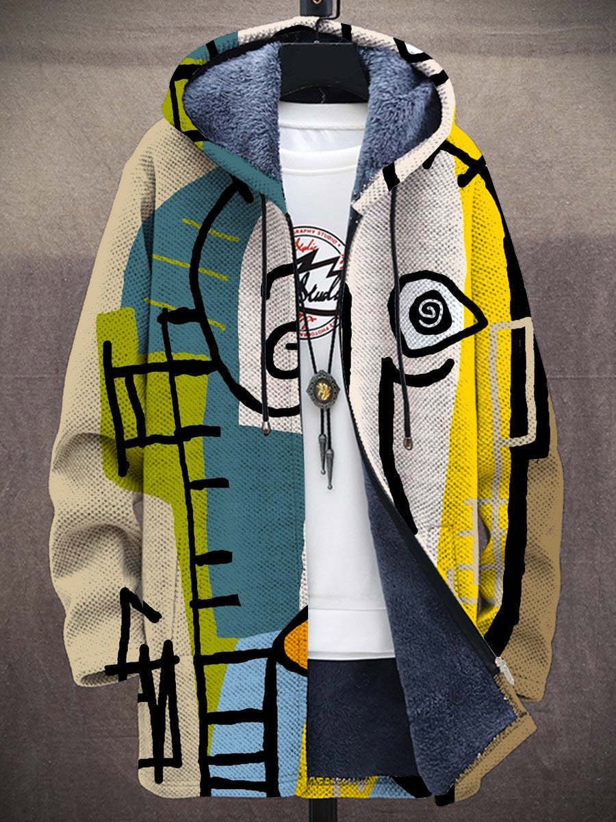 Andreas | Herren Mens Cardigan Kunstdruck Fleece-Gefütterter Oversized Hoodie