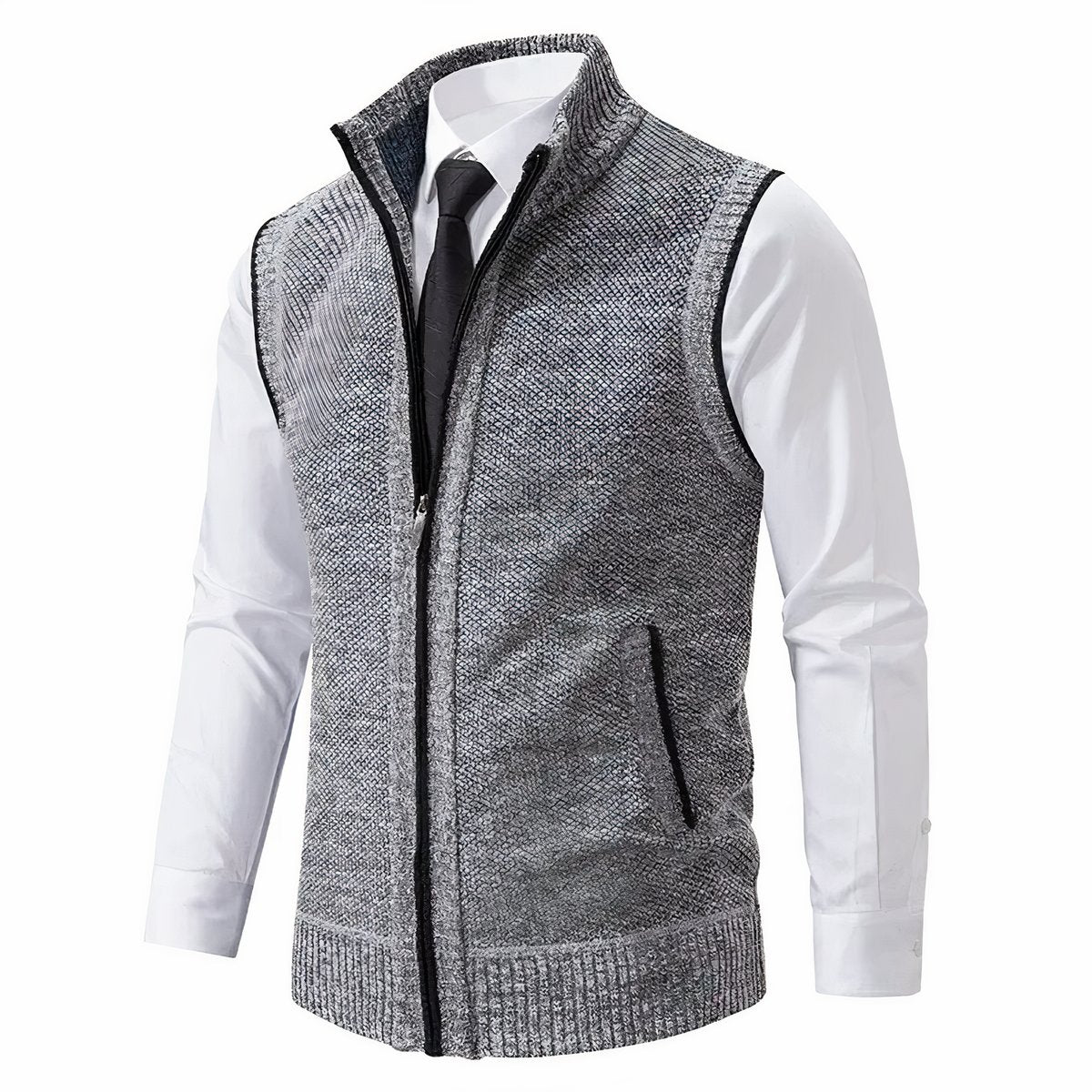 Maximilian | Herren Mens Cardigan Strick-Weste Reißverschluss Stehkragen