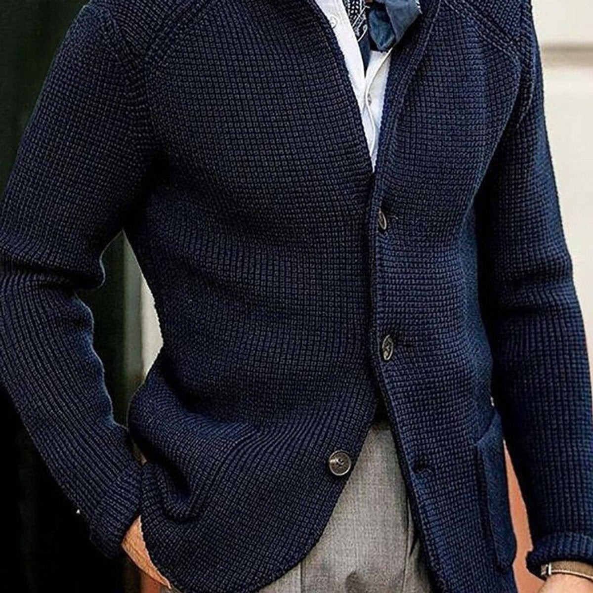 Tobias | Herren Mens Cardigan Strickjacke mit Knopfleiste Waffelstrick